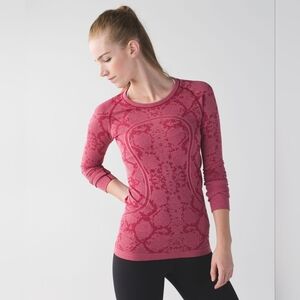 Lululemon Athletica Red Patterned Long Sleeve Top